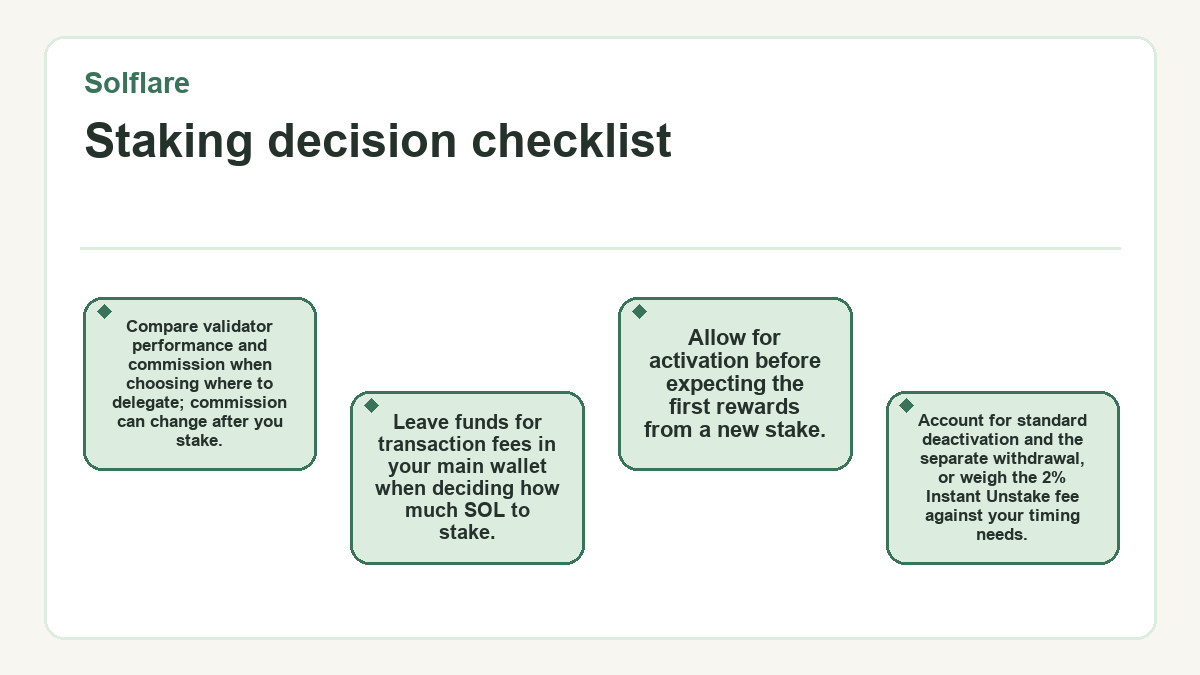 Graphic: Solflare - Staking decision checklist